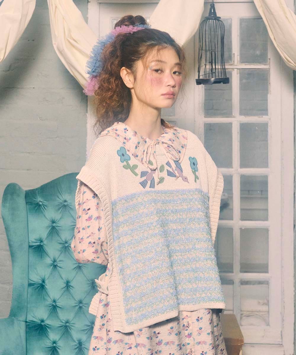 GJBDD01220 Jocomomola(ホコモモラ) Palminos ビックカラー鳥プリントロングブラウス アイボリー