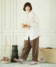 GJBDD01220 Jocomomola(ホコモモラ) Palminos ビックカラー鳥プリントロングブラウス アイボリー