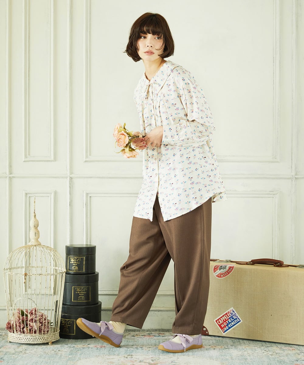 GJBDD01220 Jocomomola(ホコモモラ) Palminos ビックカラー鳥プリントロングブラウス アイボリー