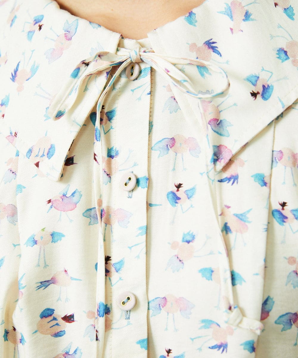 GJBDD01220 Jocomomola(ホコモモラ) Palminos ビックカラー鳥プリントロングブラウス アイボリー