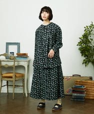 GJBDD01220 Jocomomola(ホコモモラ) Palminos ビックカラー鳥プリントロングブラウス ブラック