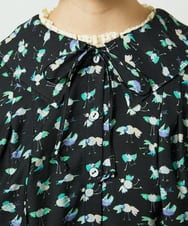 GJBDD01220 Jocomomola(ホコモモラ) Palminos ビックカラー鳥プリントロングブラウス ブラック