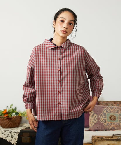 GJBDD33180  【先行予約】2WAY ギンガムチェック オーバーブラウス