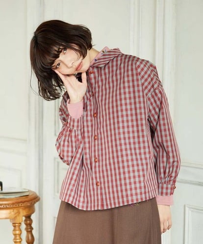 GJBDD33180 Jocomomola 【2WAY】 Sillin ギンガムチェック オーバーブラウス
