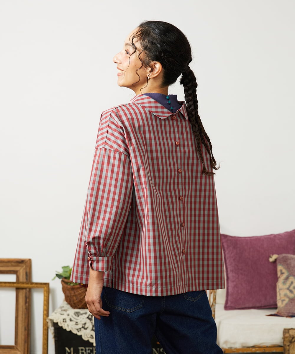 GJBDD33180 Jocomomola(ホコモモラ) 【先行予約】2WAY ギンガムチェック オーバーブラウス レッド