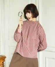 GJBDD33180 Jocomomola(ホコモモラ) 【2WAY】 Sillin ギンガムチェック オーバーブラウス レッド