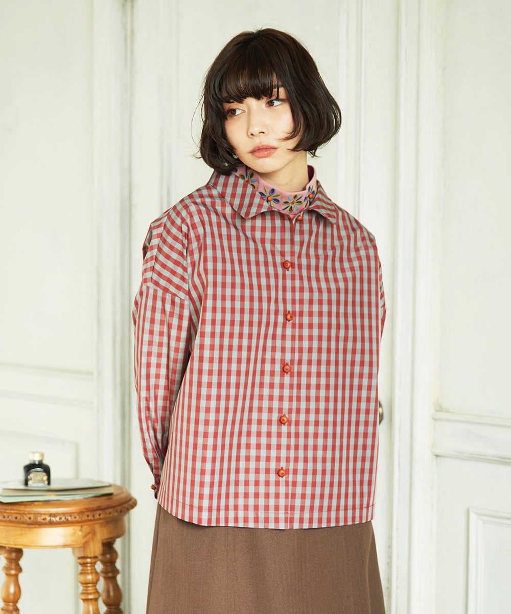 GJBDD33180 Jocomomola(ホコモモラ) 【2WAY】 Sillin ギンガムチェック オーバーブラウス レッド