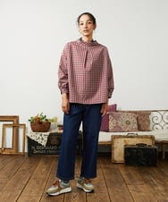 GJBDD33180 Jocomomola(ホコモモラ) 【先行予約】2WAY ギンガムチェック オーバーブラウス レッド