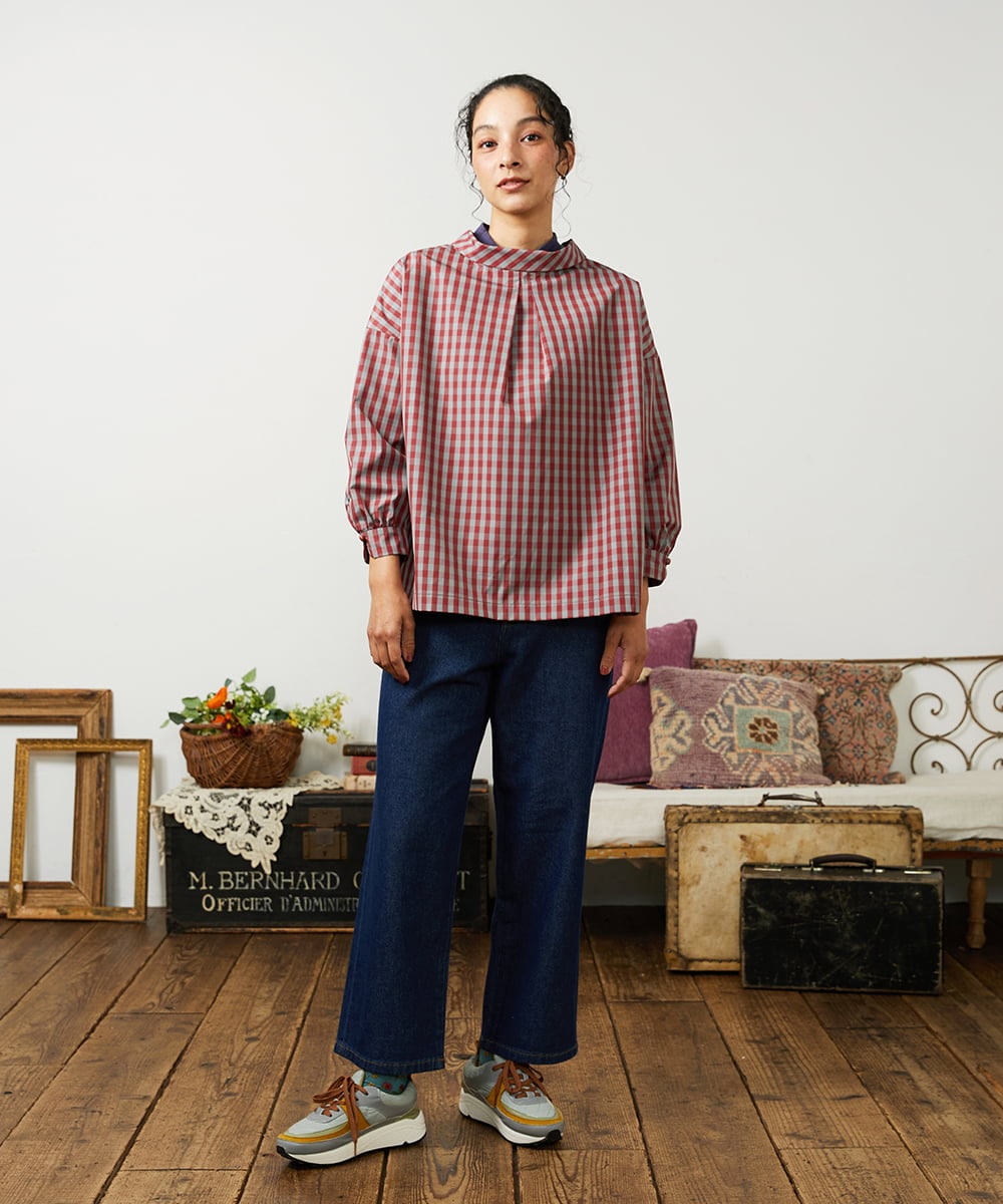 GJBDD33180 Jocomomola(ホコモモラ) 【先行予約】2WAY ギンガムチェック オーバーブラウス レッド