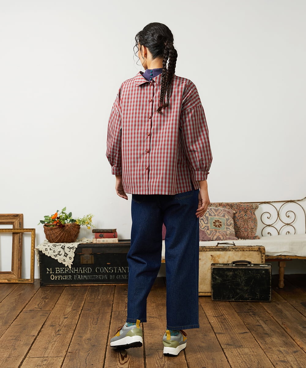 GJBDD33180 Jocomomola(ホコモモラ) 【先行予約】2WAY ギンガムチェック オーバーブラウス レッド