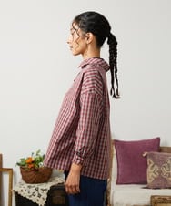 GJBDD33180 Jocomomola(ホコモモラ) 【先行予約】2WAY ギンガムチェック オーバーブラウス レッド