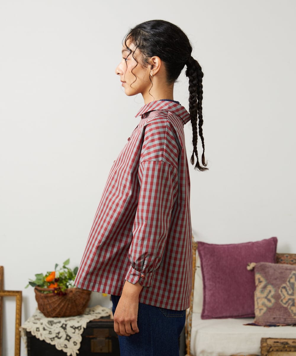 GJBDD33180 Jocomomola(ホコモモラ) 【先行予約】2WAY ギンガムチェック オーバーブラウス レッド