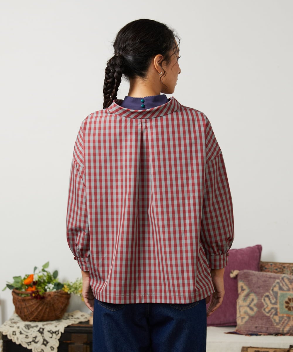 GJBDD33180 Jocomomola(ホコモモラ) 【先行予約】2WAY ギンガムチェック オーバーブラウス レッド