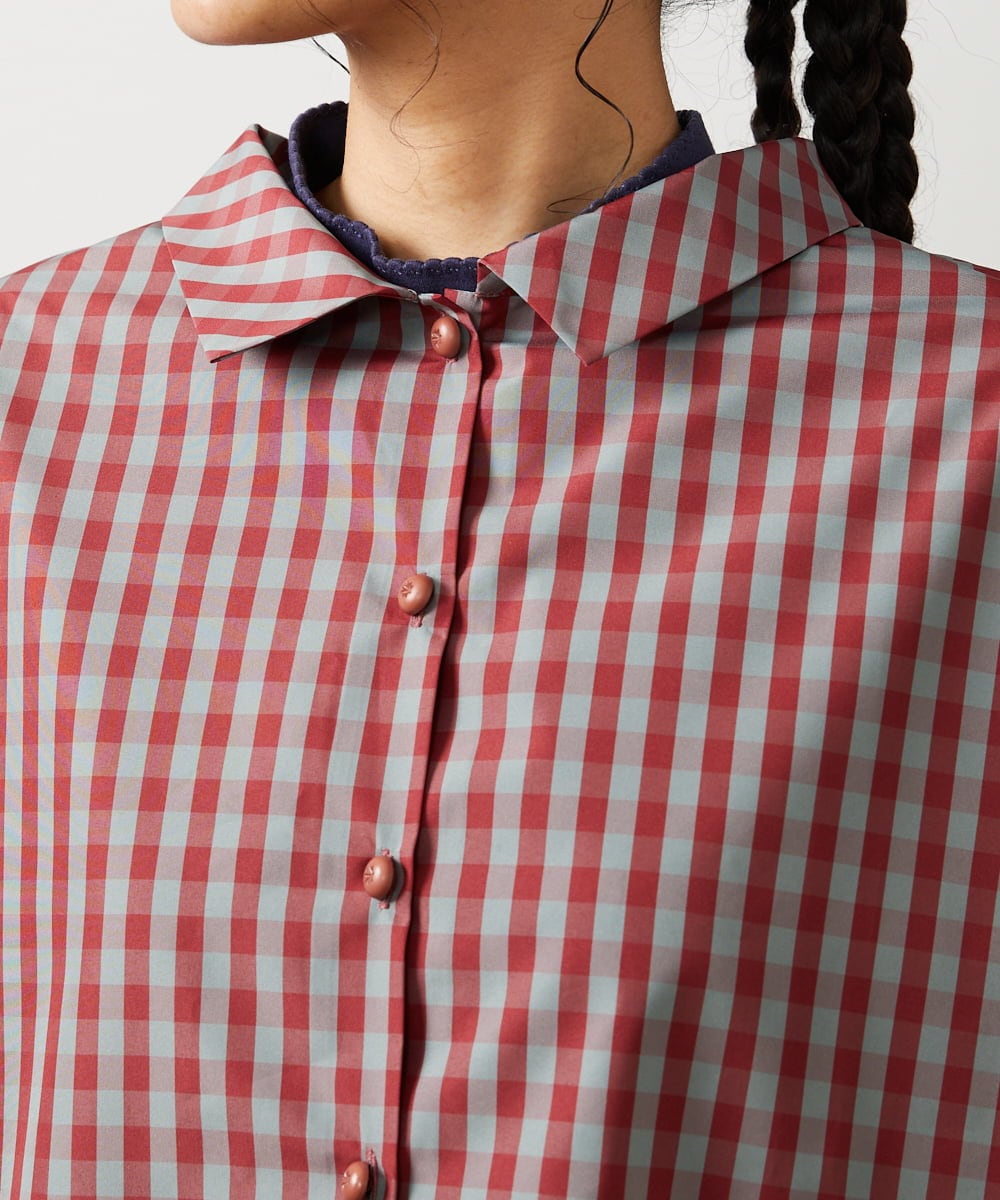 GJBDD33180 Jocomomola(ホコモモラ) 【先行予約】2WAY ギンガムチェック オーバーブラウス レッド