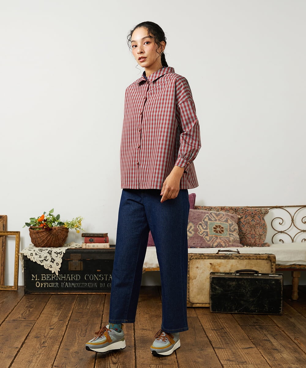 GJBDD33180 Jocomomola(ホコモモラ) 【先行予約】2WAY ギンガムチェック オーバーブラウス レッド