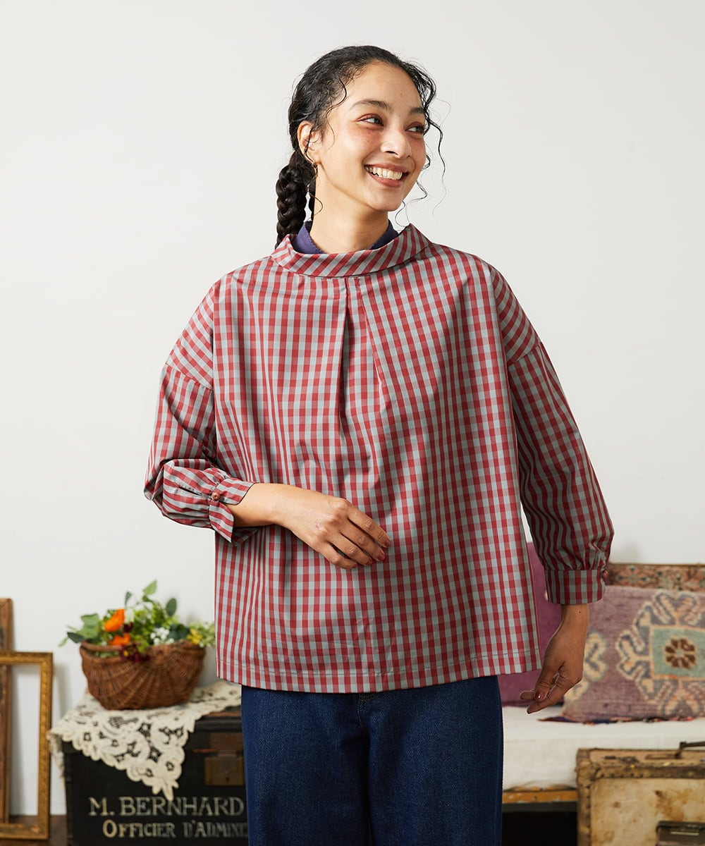 GJBDD33180 Jocomomola(ホコモモラ) 【先行予約】2WAY ギンガムチェック オーバーブラウス レッド