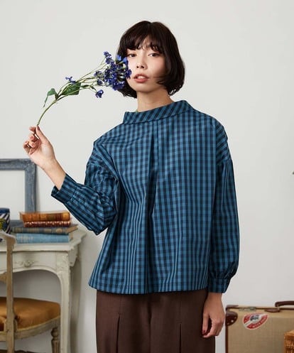 GJBDD33180 Jocomomola 【2WAY】 Sillin ギンガムチェック オーバーブラウス