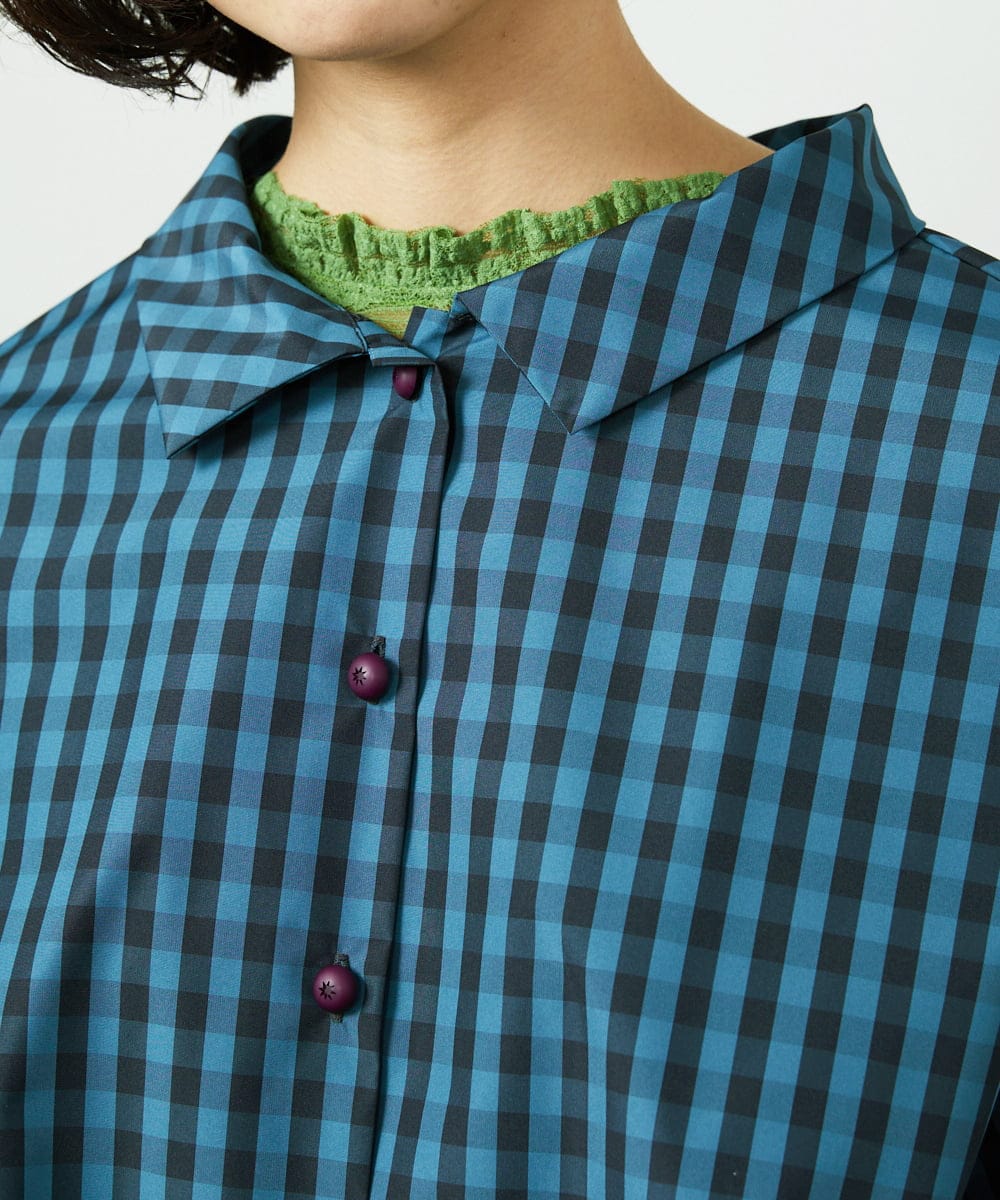 GJBDD33180 Jocomomola(ホコモモラ) 【2WAY】 Sillin ギンガムチェック オーバーブラウス ブルー