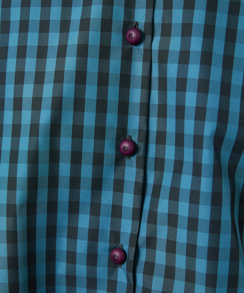 GJBDD33180 Jocomomola(ホコモモラ) 【2WAY】 Sillin ギンガムチェック オーバーブラウス ブルー