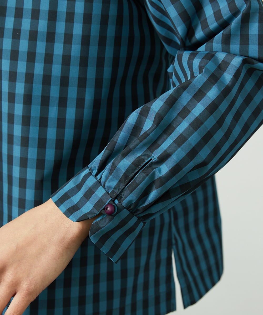 GJBDD33180 Jocomomola(ホコモモラ) 【2WAY】 Sillin ギンガムチェック オーバーブラウス ブルー