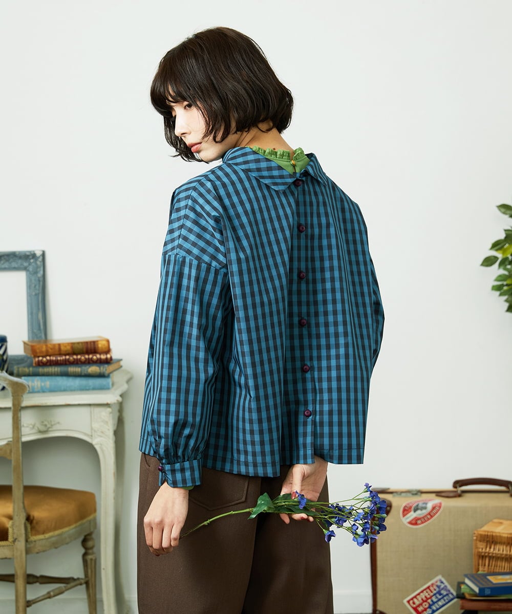 GJBDD33180 Jocomomola(ホコモモラ) 【2WAY】 Sillin ギンガムチェック オーバーブラウス ブルー