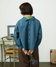 GJBDD33180 Jocomomola(ホコモモラ) 【2WAY】 Sillin ギンガムチェック オーバーブラウス ブルー