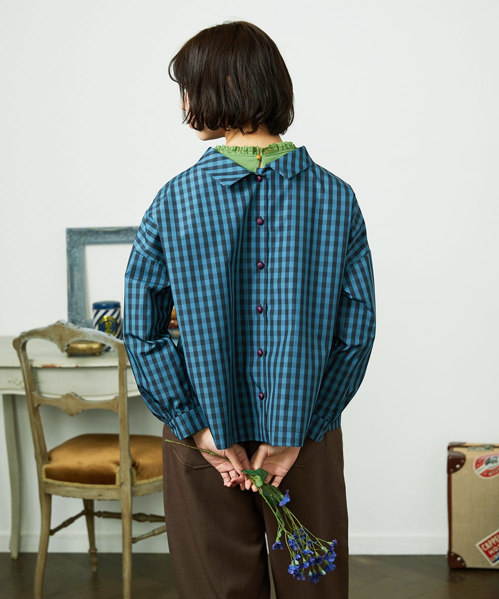 GJBDD33180 Jocomomola(ホコモモラ) 【2WAY】 Sillin ギンガムチェック オーバーブラウス ブルー