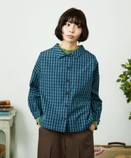 GJBDD33180 Jocomomola(ホコモモラ) 【2WAY】 Sillin ギンガムチェック オーバーブラウス ブルー