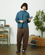 GJBDD33180 Jocomomola(ホコモモラ) 【2WAY】 Sillin ギンガムチェック オーバーブラウス ブルー