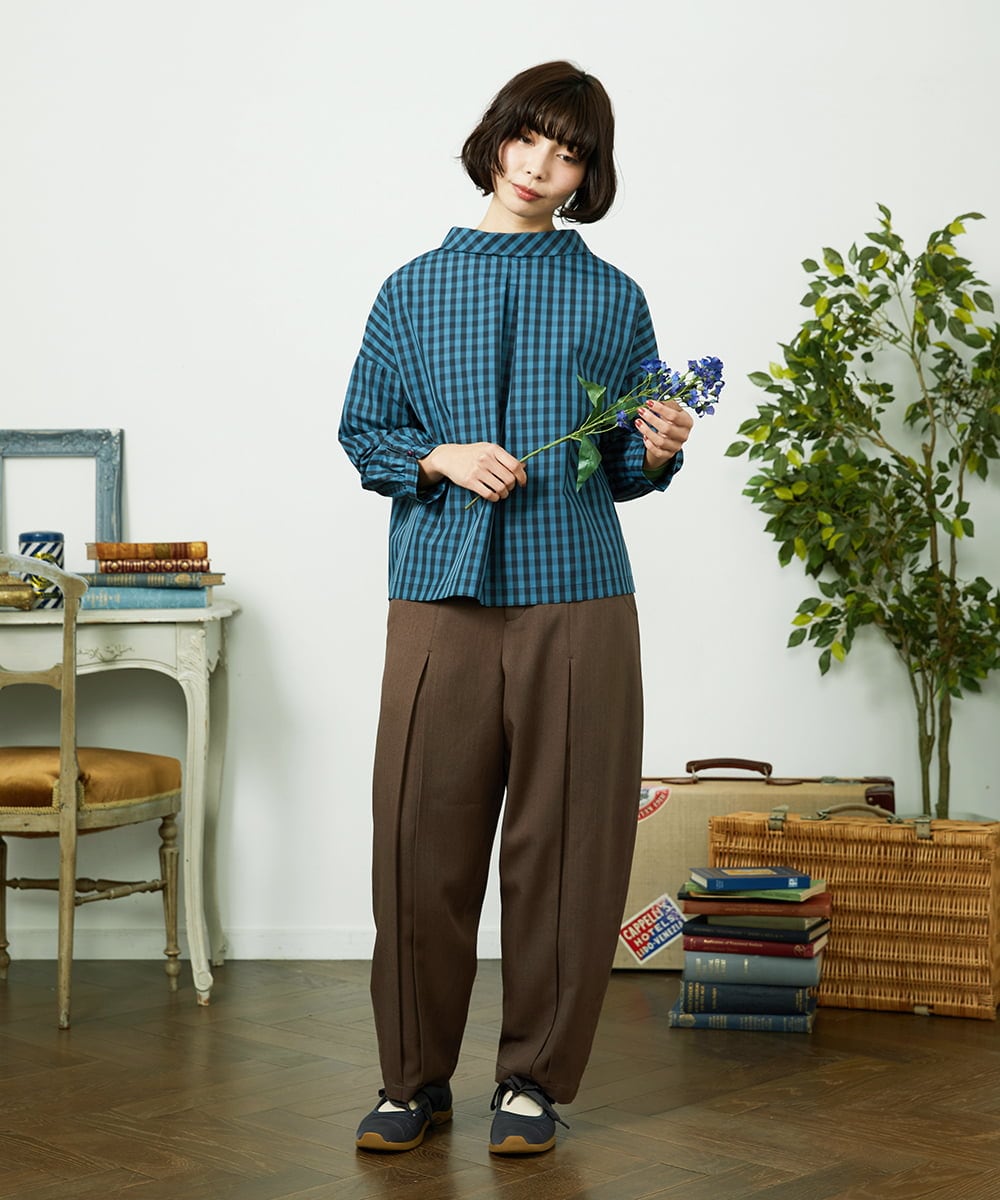 GJBDD33180 Jocomomola(ホコモモラ) 【2WAY】 Sillin ギンガムチェック オーバーブラウス ブルー