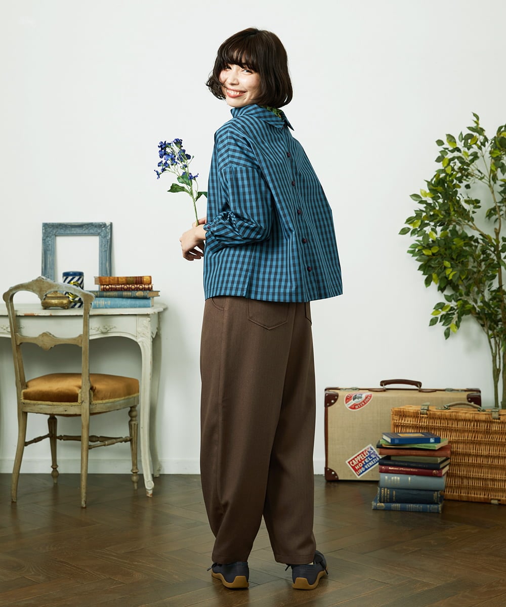 GJBDD33180 Jocomomola(ホコモモラ) 【2WAY】 Sillin ギンガムチェック オーバーブラウス ブルー