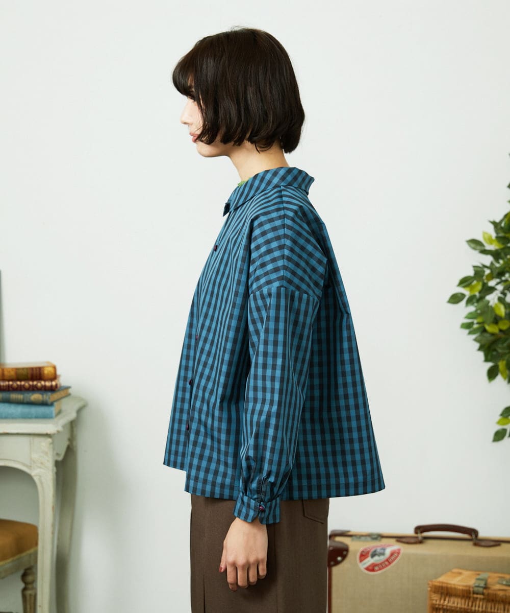 GJBDD33180 Jocomomola(ホコモモラ) 【2WAY】 Sillin ギンガムチェック オーバーブラウス ブルー
