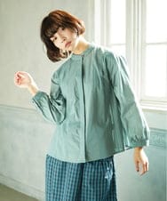 GJBDD34190 Jocomomola(ホコモモラ) Tejido ドッキングスタンドカラーブラウス グリーン