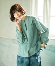 GJBDD34190 Jocomomola(ホコモモラ) Tejido ドッキングスタンドカラーブラウス グリーン