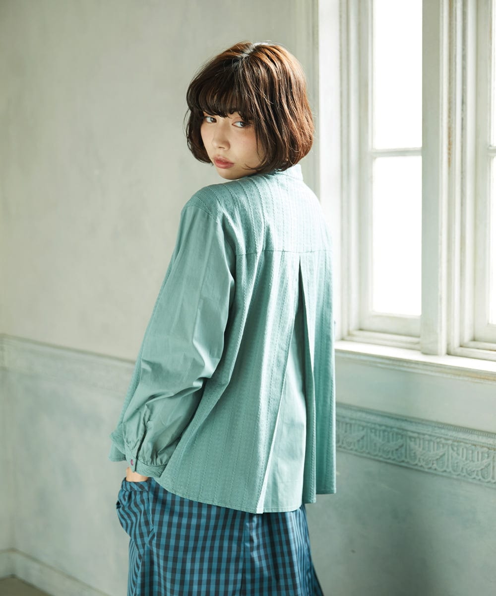 GJBDD34190 Jocomomola(ホコモモラ) Tejido ドッキングスタンドカラーブラウス グリーン