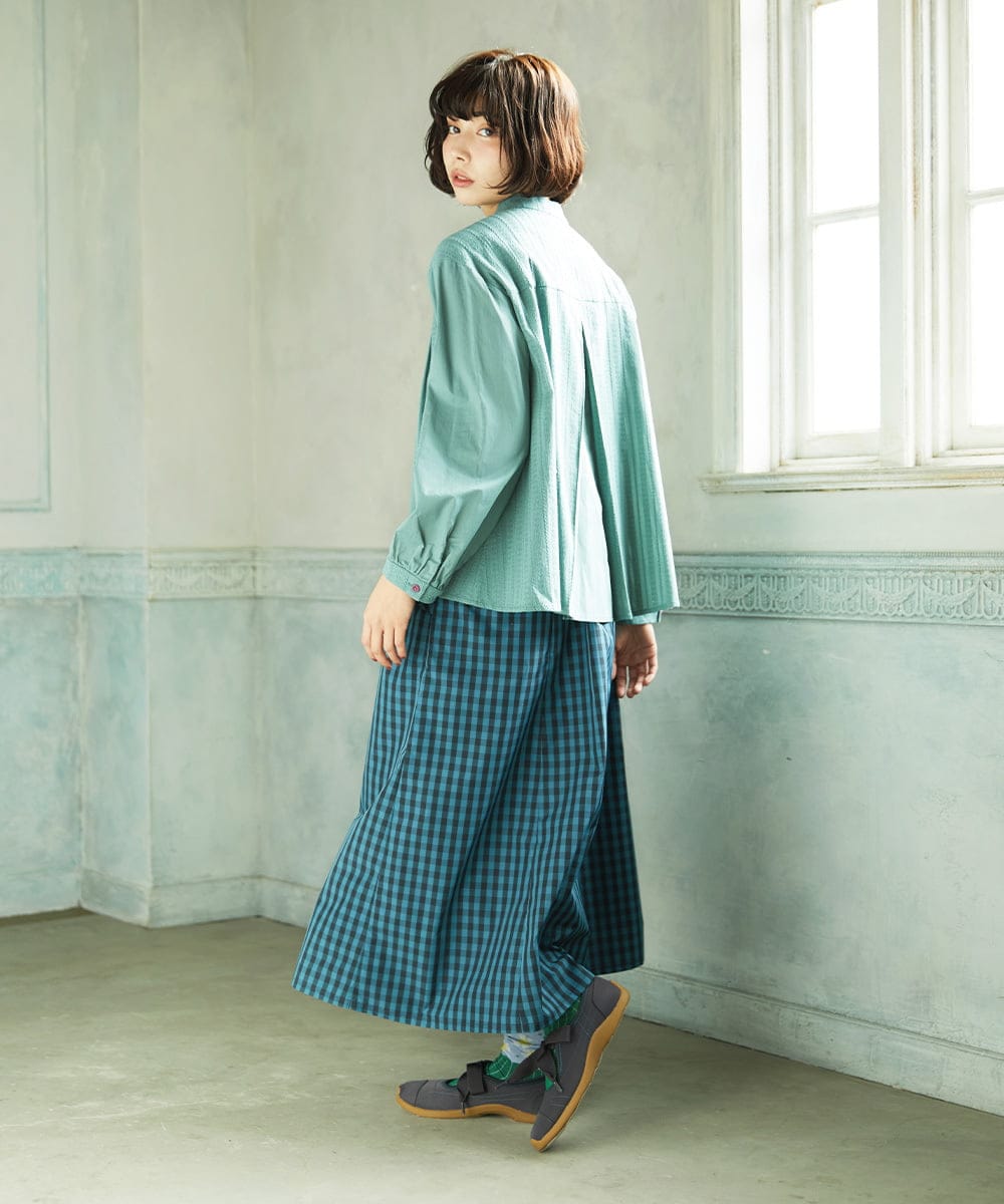 GJBDD34190 Jocomomola(ホコモモラ) Tejido ドッキングスタンドカラーブラウス グリーン