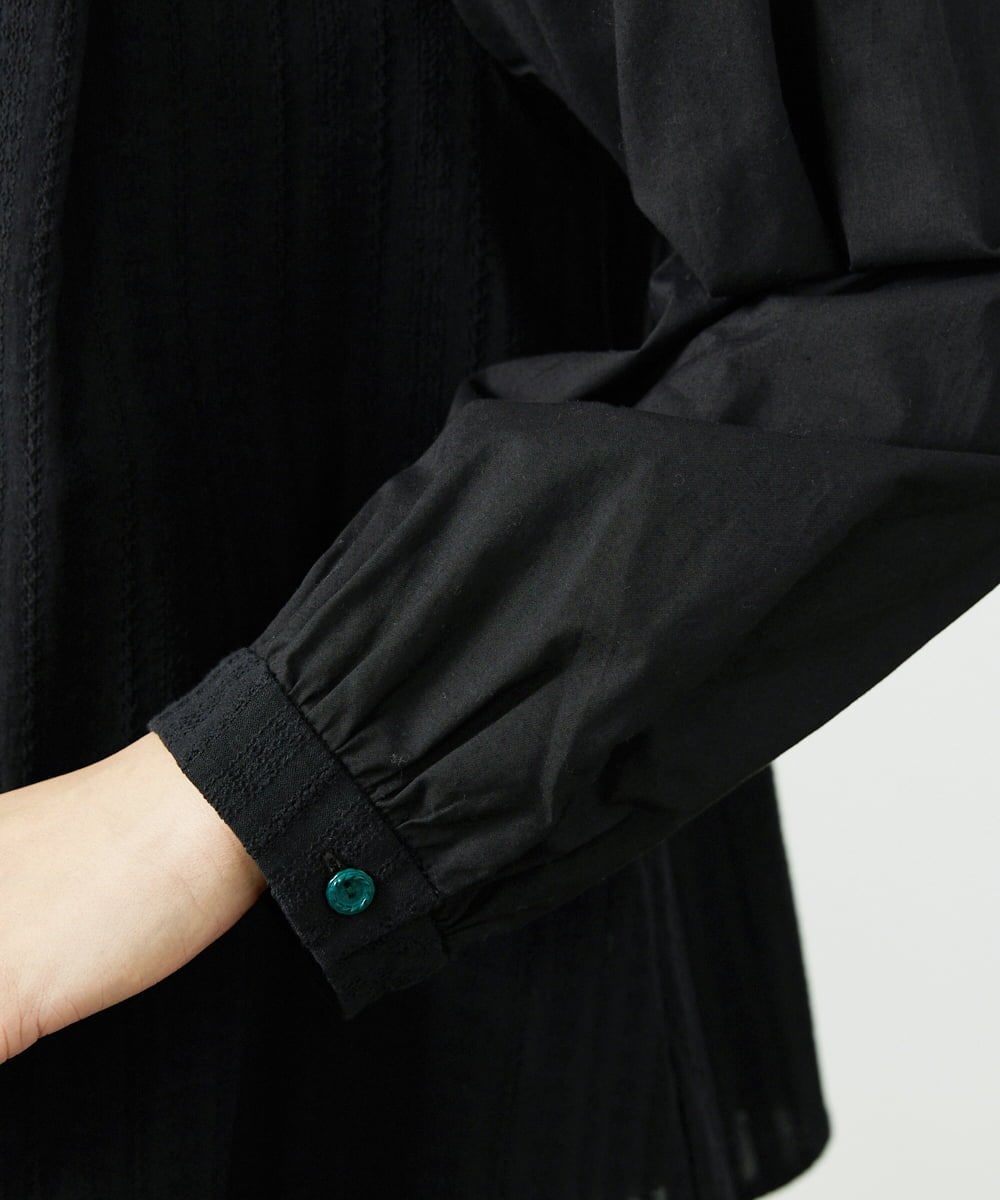 GJBDD34190 Jocomomola(ホコモモラ) Tejido ドッキングスタンドカラーブラウス ブラック