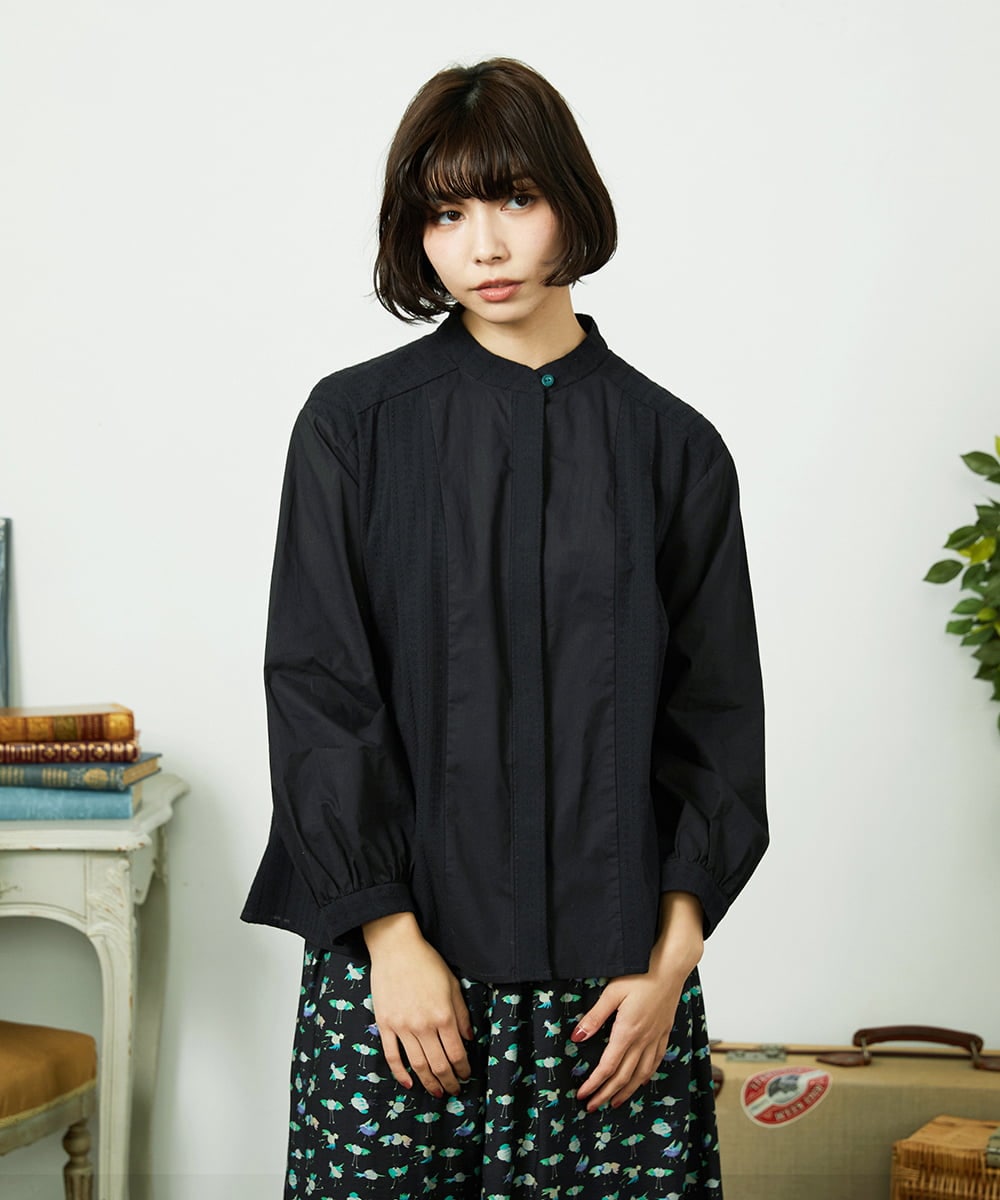 GJBDD34190 Jocomomola(ホコモモラ) Tejido ドッキングスタンドカラーブラウス ブラック