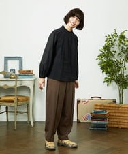 GJBDD34190 Jocomomola(ホコモモラ) Tejido ドッキングスタンドカラーブラウス ブラック