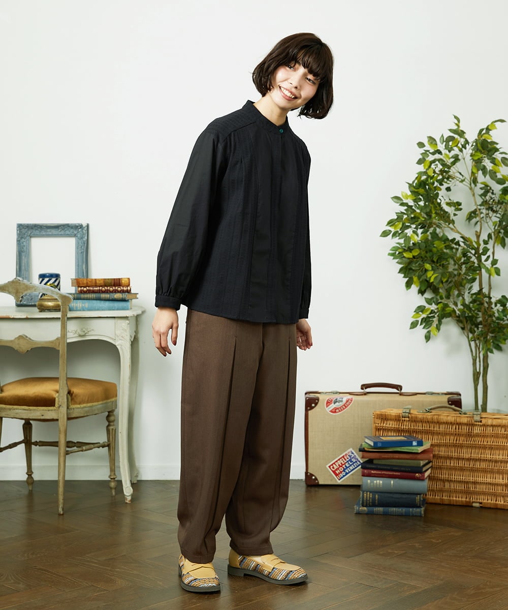 GJBDD34190 Jocomomola(ホコモモラ) Tejido ドッキングスタンドカラーブラウス ブラック