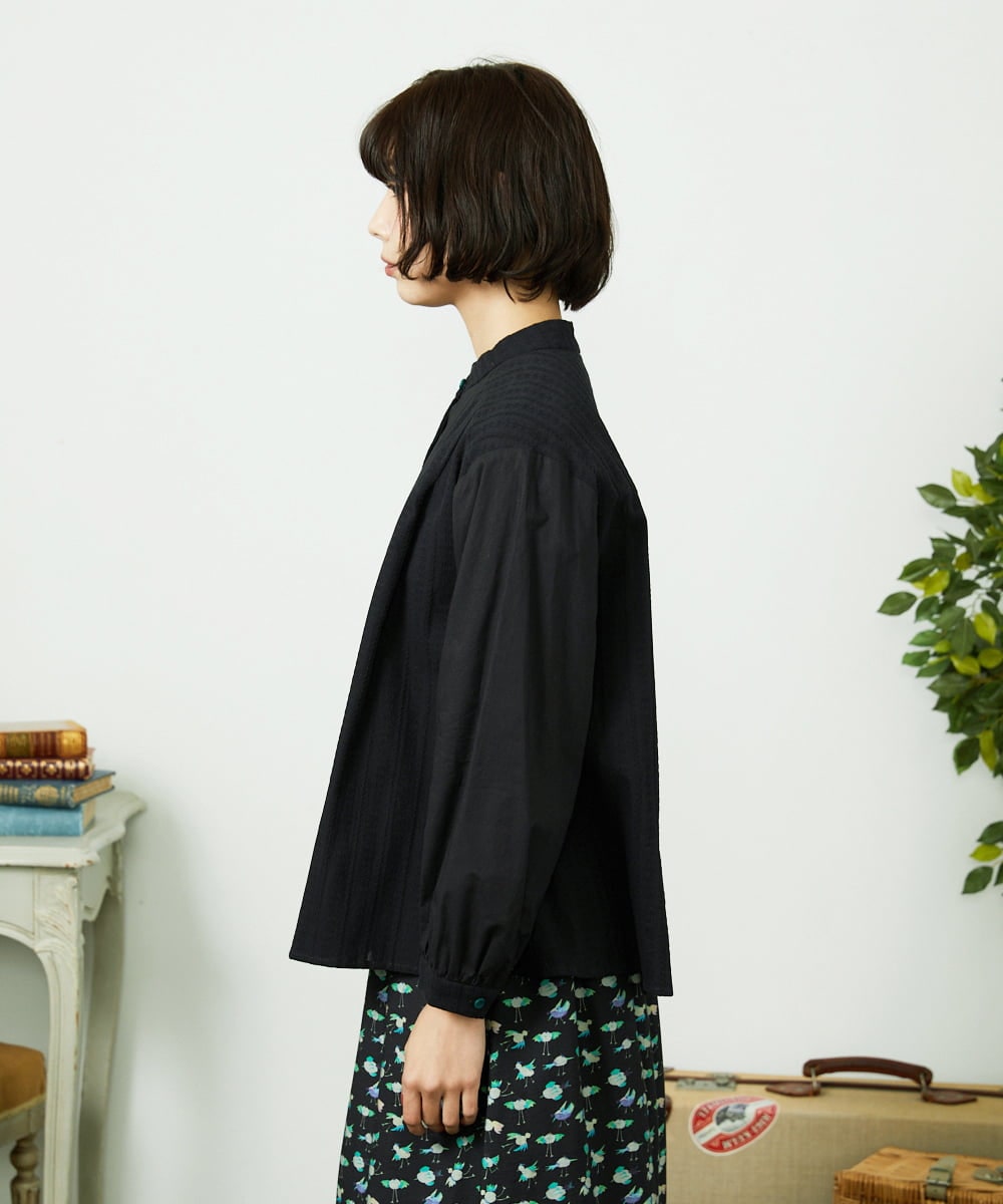 GJBDD34190 Jocomomola(ホコモモラ) Tejido ドッキングスタンドカラーブラウス ブラック