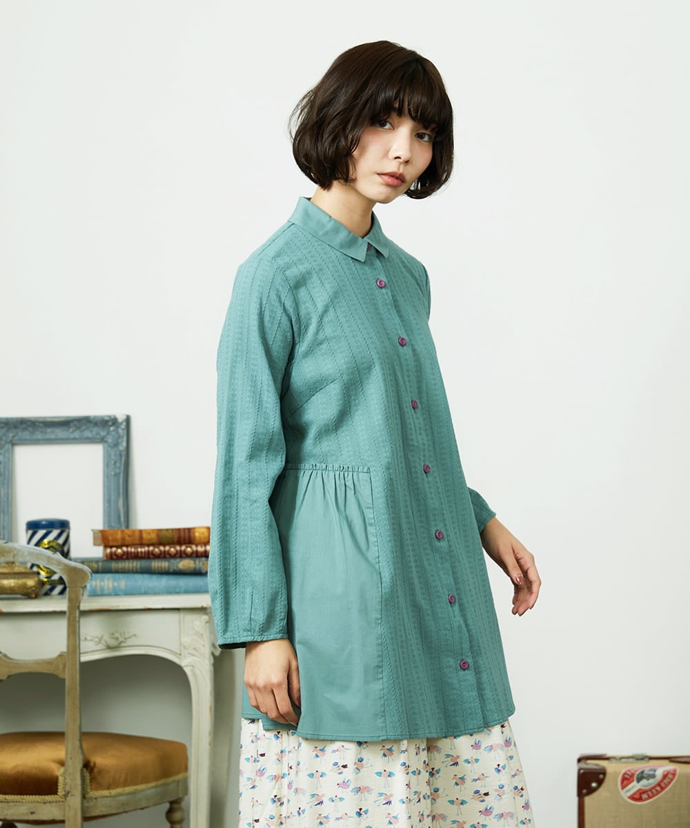 GJBDD35200 Jocomomola(ホコモモラ) Tejido ドッキングロング丈ブラウス グリーン