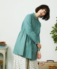 GJBDD35200 Jocomomola(ホコモモラ) Tejido ドッキングロング丈ブラウス グリーン