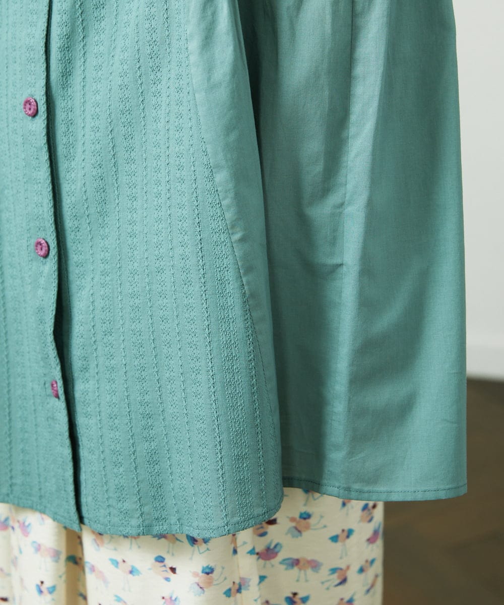 GJBDD35200 Jocomomola(ホコモモラ) Tejido ドッキングロング丈ブラウス グリーン