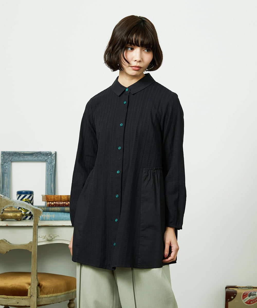 GJBDD35200 Jocomomola(ホコモモラ) Tejido ドッキングロング丈ブラウス ブラック