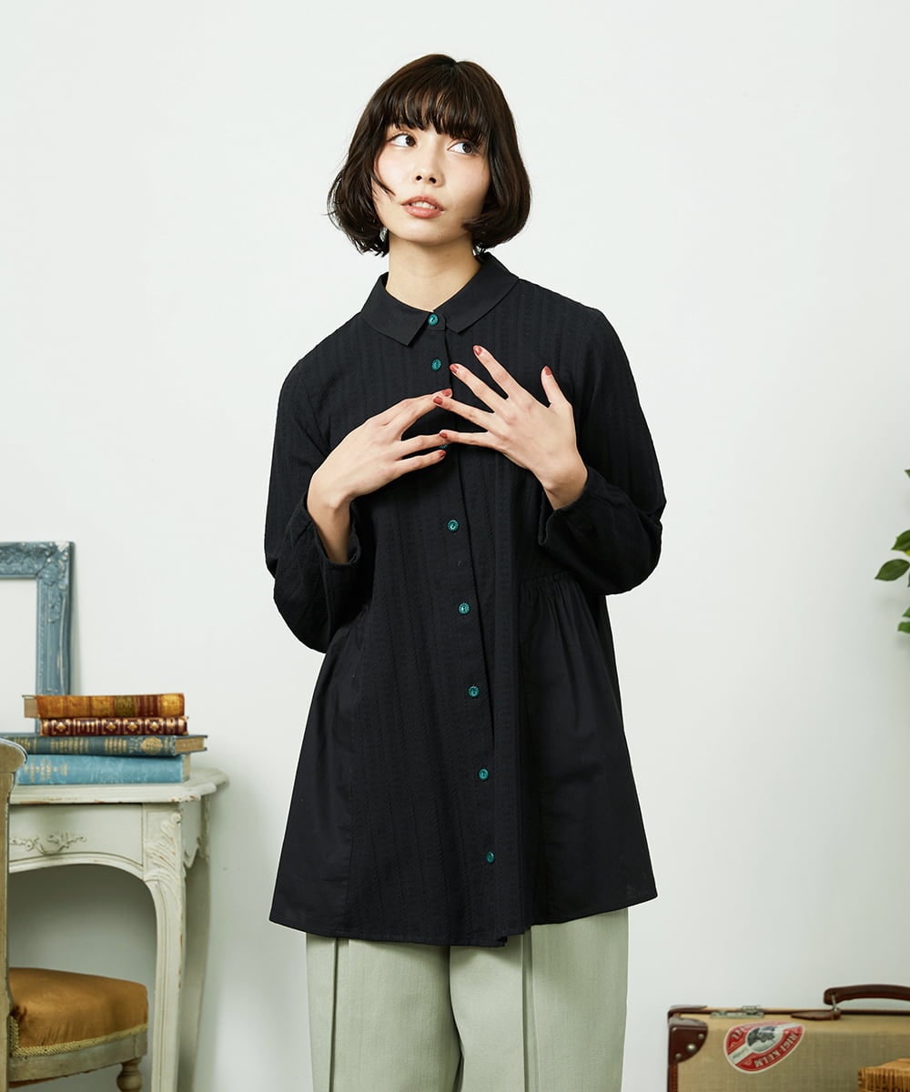 GJBDD35200 Jocomomola(ホコモモラ) Tejido ドッキングロング丈ブラウス ブラック