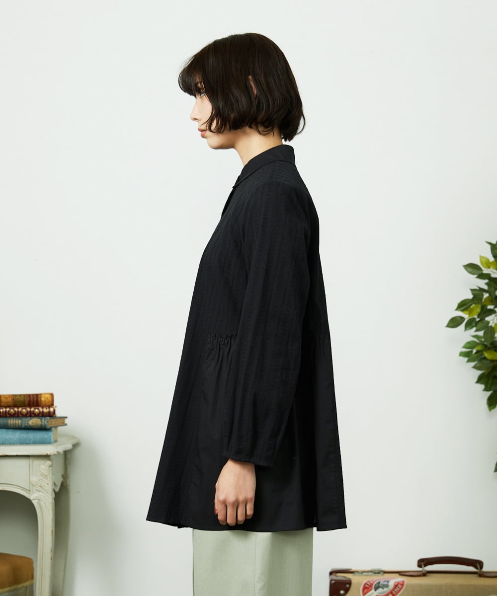 GJBDD35200 Jocomomola(ホコモモラ) Tejido ドッキングロング丈ブラウス ブラック