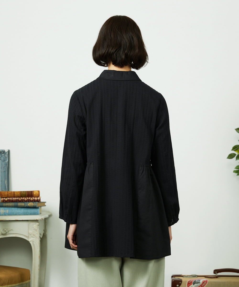 GJBDD35200 Jocomomola(ホコモモラ) Tejido ドッキングロング丈ブラウス ブラック