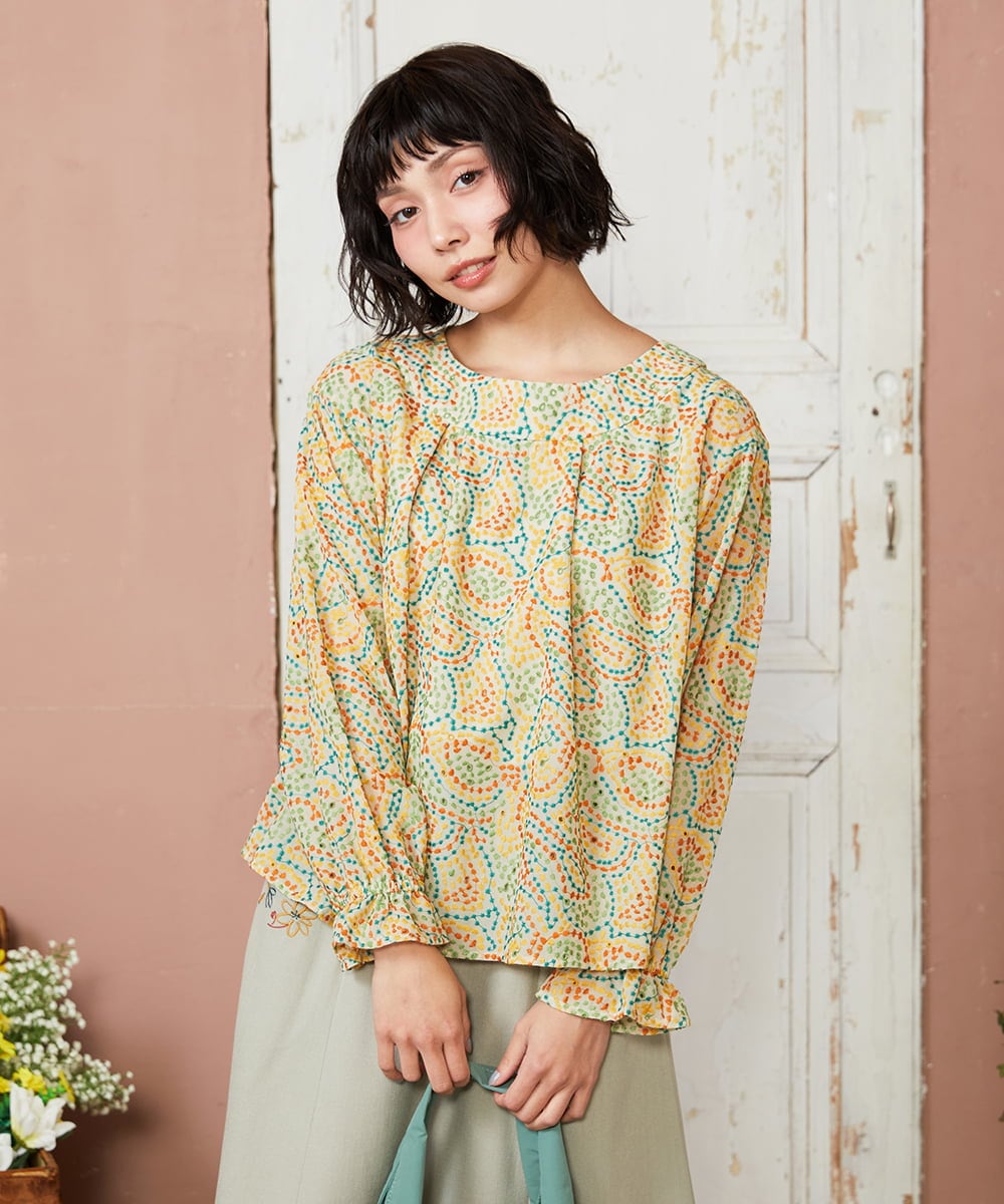 GJBDE02250 Jocomomola(ホコモモラ) La mancha ドット総刺繍ブラウス アイボリー