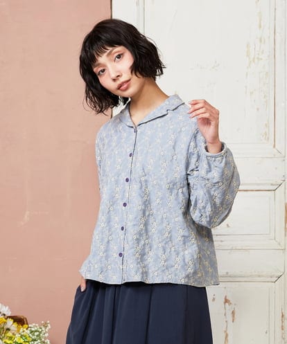 GJBDE41240 Jocomomola フラワースカラップ総刺繍ブラウス